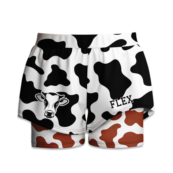 Printed Liner Shorts - Cow Print