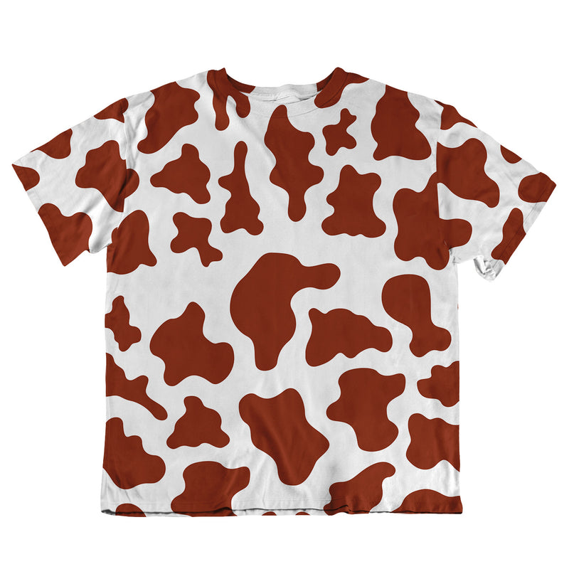 Unisex Oversized Tee - Brown Cow Print