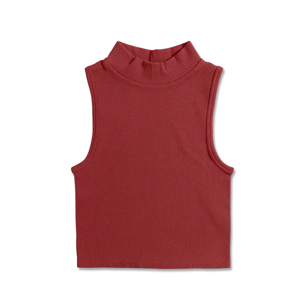 Knit Ribbed Crop Tank Top - Red