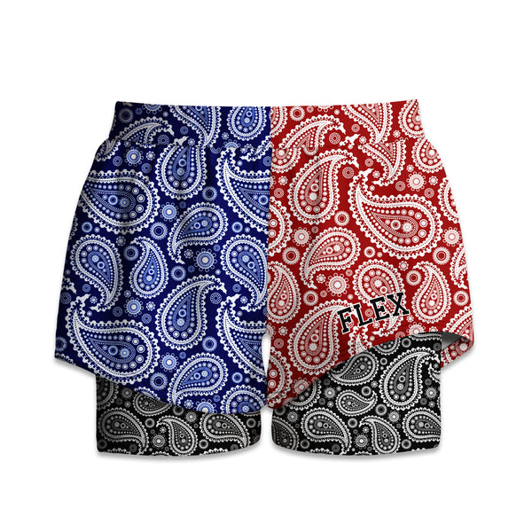 Printed Liner Shorts - Red and Blue