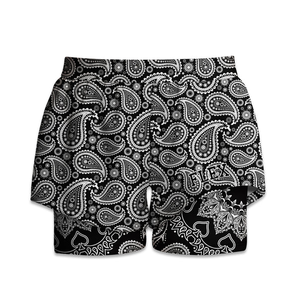 Printed Liner Shorts - Paisley B&W