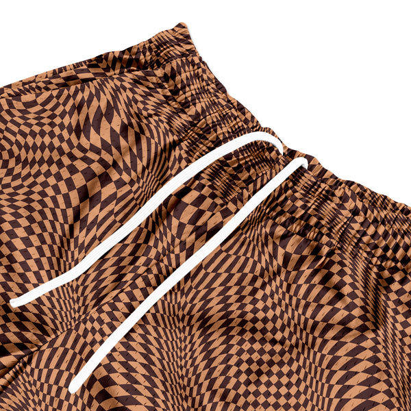 Mesh Flex Shorts 5" - Brown Trippy Checkered