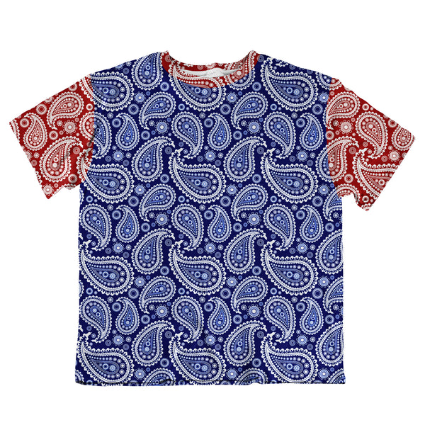 Unisex Oversized Tee - Paisley Red and Blue