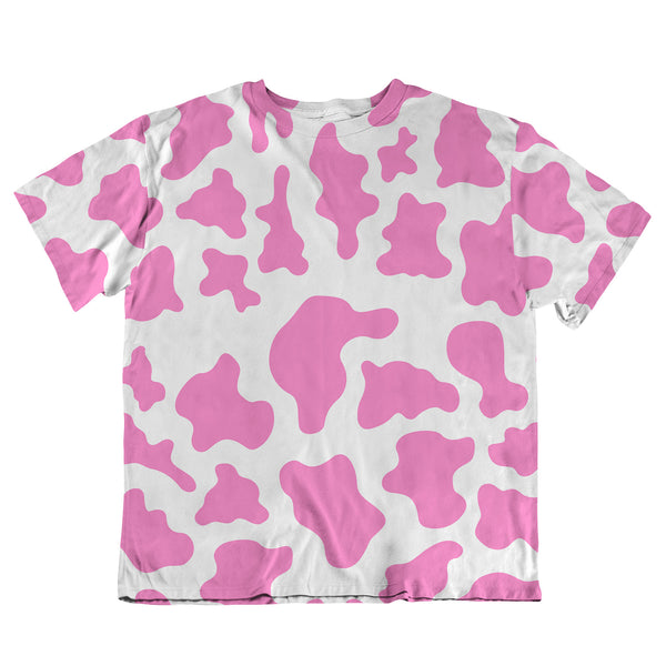 Unisex Oversized Tee - Pink Cow Print