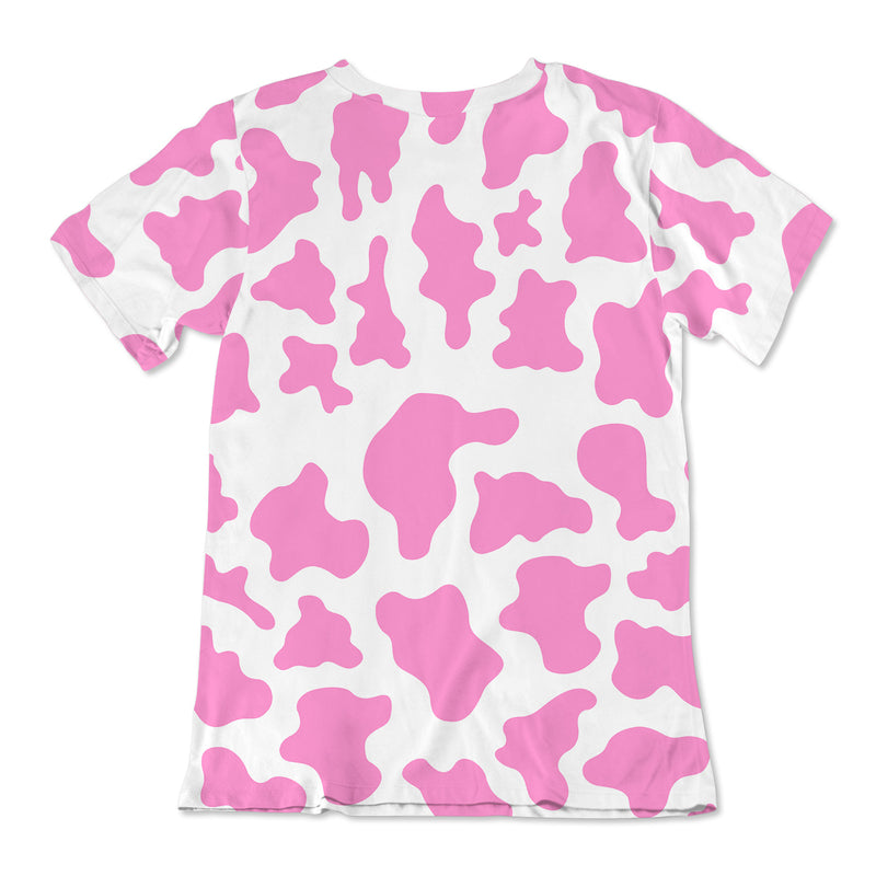 Unisex Cotton Tee - Pink Cow Print