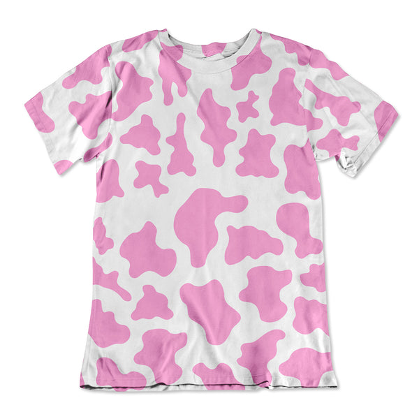 Unisex Cotton Tee - Pink Cow Print