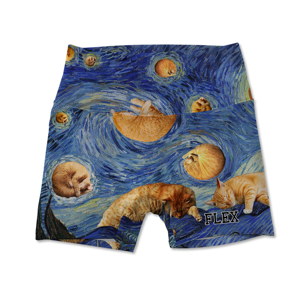 Printed Active Shorts -  Starry Kitty Night