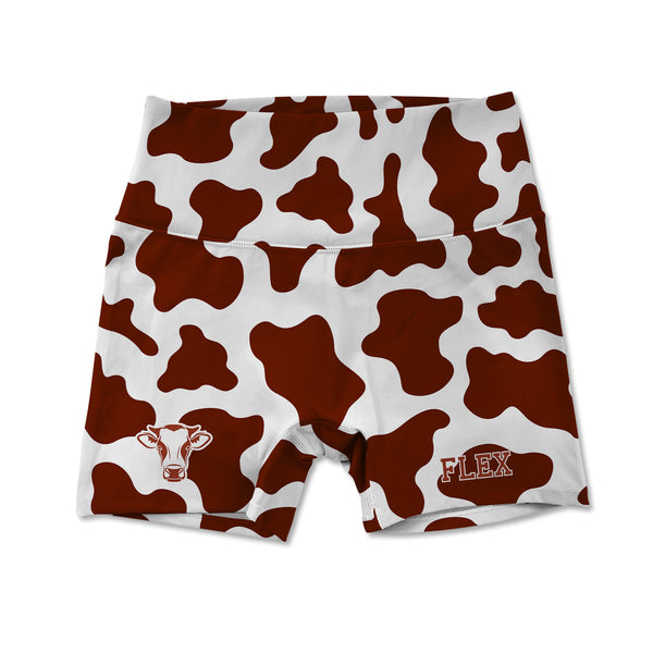Printed Active Shorts - Brown Cow Print