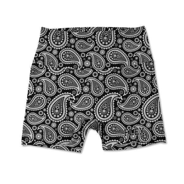 Printed Active Shorts - Paisley B&W