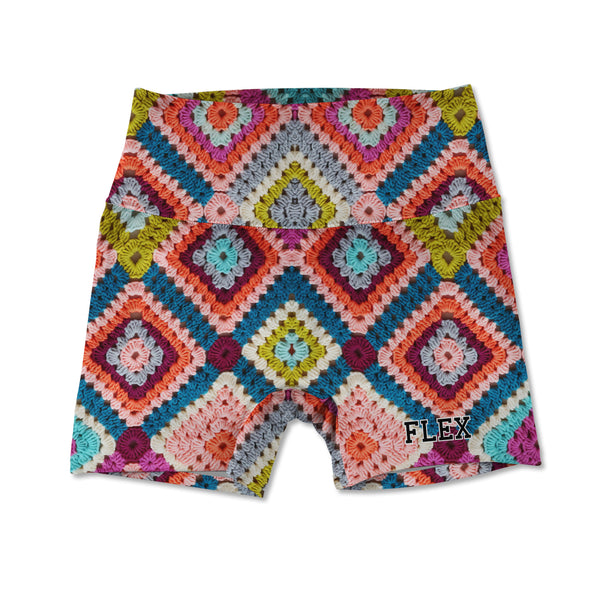 Printed Active Shorts - Diamond Crochet
