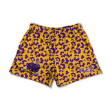 Mesh Flex Shorts 5" - Purple and Gold Leopard