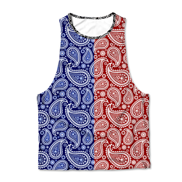 Printed Muscle Tank - Paisley Red and Blue