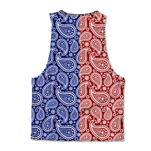 Printed Muscle Tank - Paisley Red and Blue