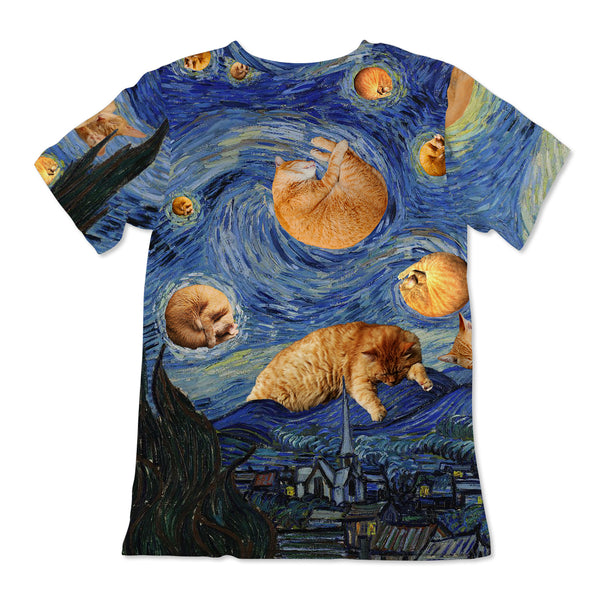 Unisex Cotton Tee - Van Gogh The Kitty Night