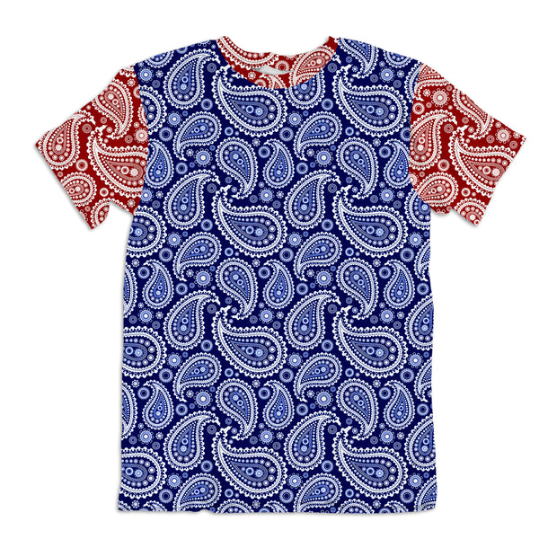 Unisex Cotton Tee - Paisley Blue and Red
