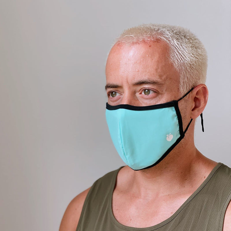 Face Mask Washable, Adjustable Breathable Face Masks for Men and Women. Soft, adjustable elastic loops maximize comfort. Turquoise face mask.