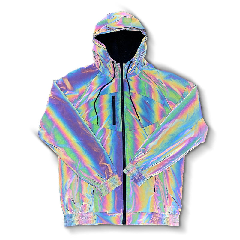 This Unisex Windbreaker Jacket is super unique and cool because of the Rainbow Reflective outer fabric that changes color when light hits it, perfect for festivals, shows, hiking, inner-space voyages, or anything your adventure calls for!