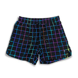 5" inseam which is slightly longer than our original linerless short, but still enough to celebrate those quads with Rainbow Reflective GRID pattern on outer fabric