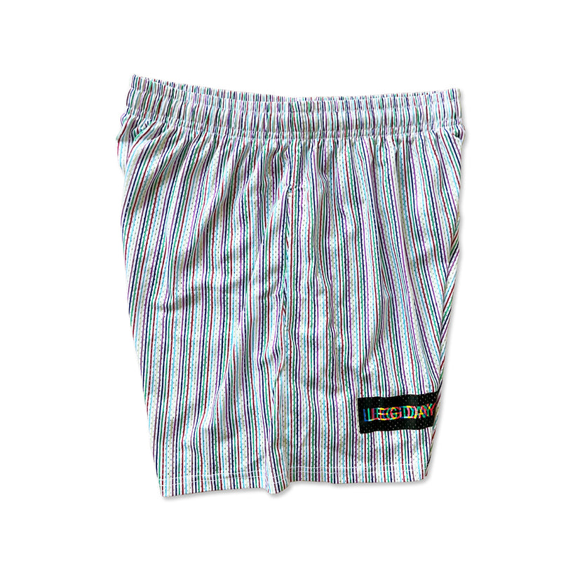 LEGDAY Mesh Flex Shorts 5" - Pinstripe White