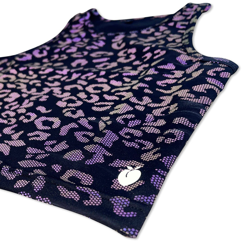 Leopard Reflective printed crop top that is perfect for festivals, shows, hiking, inner-space voyages, or anything your adventure calls for!