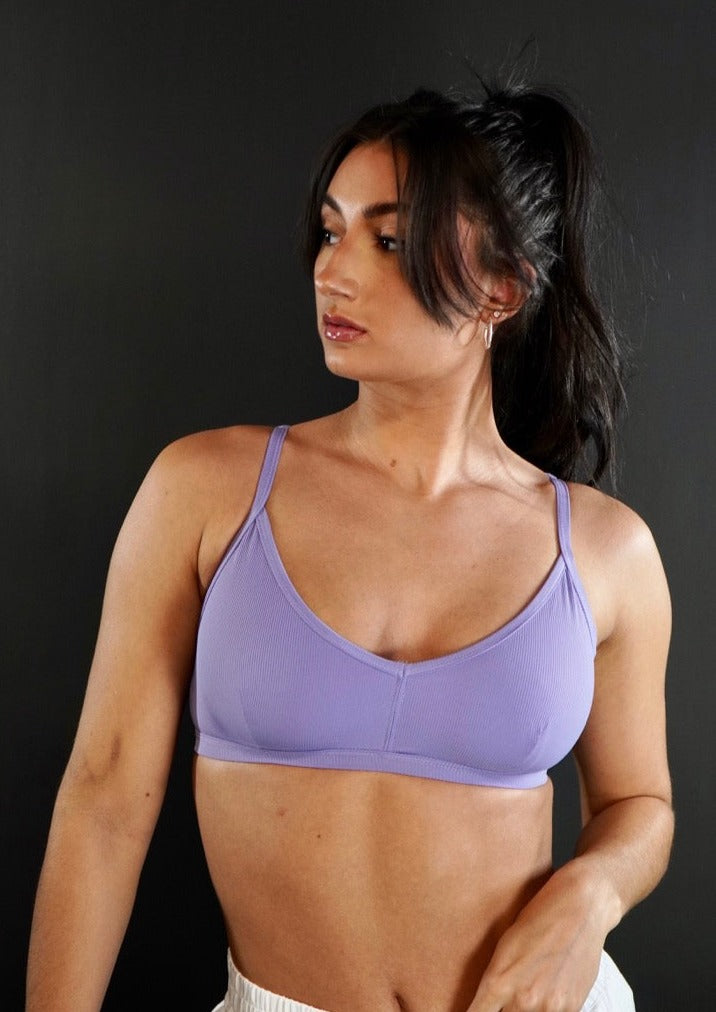 Sweetheart Ribbed Bra - Lavender (75% OFF!)