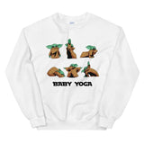 Pre-shrunk, classic fit sweater that's soft and warm with a fun and trendy graphic design. Affordable sweatshirt.  Baby Yoda doing yoga. 