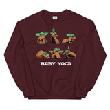 Pre-shrunk, classic fit sweater that's soft and warm with a fun and trendy graphic design. Affordable sweatshirt. Baby Yoda doing yoga.
